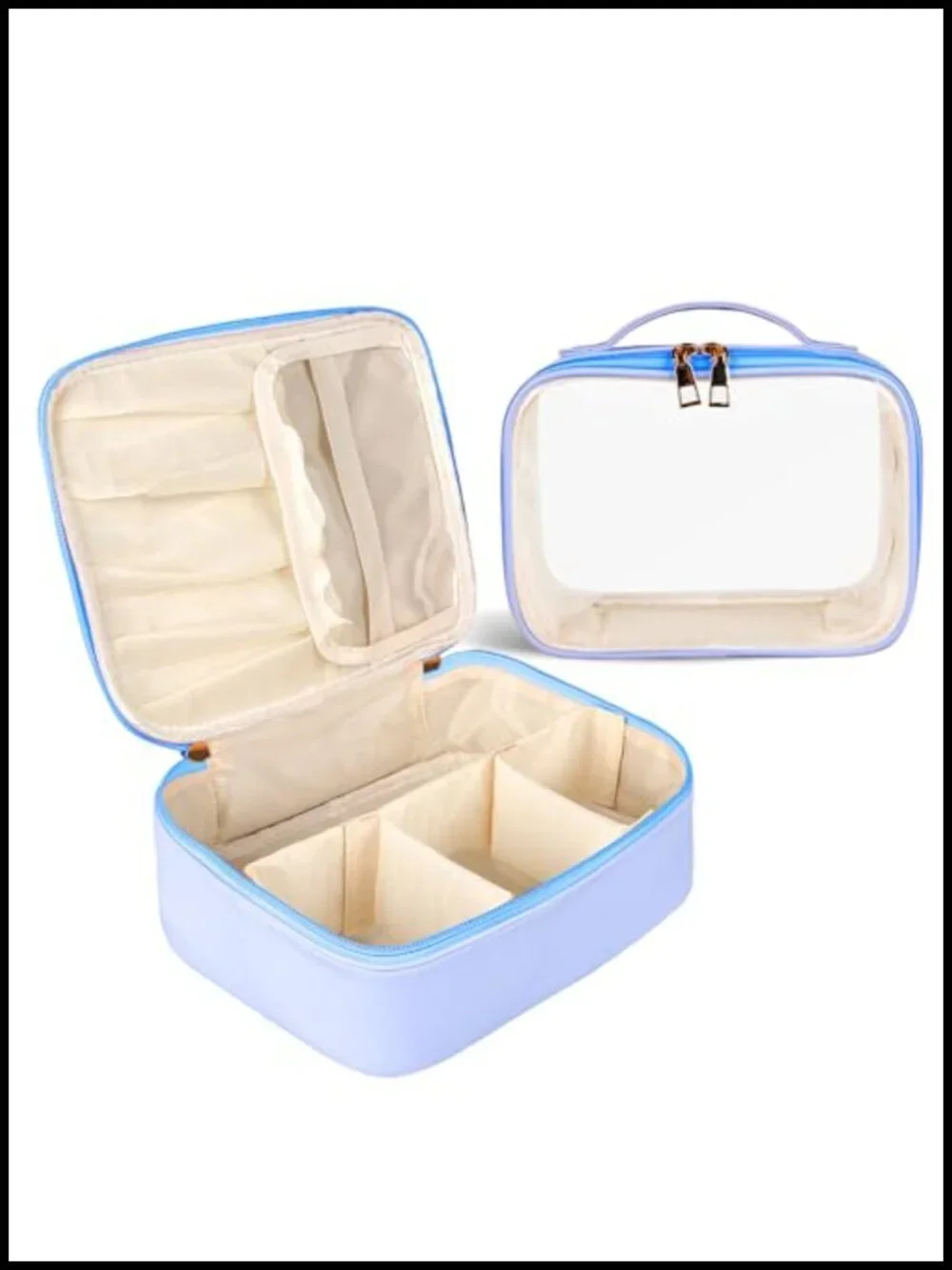 2-Piece PU Leather Cosmetic Bag Set with Clear Pouch, Travel Makeup Organizer